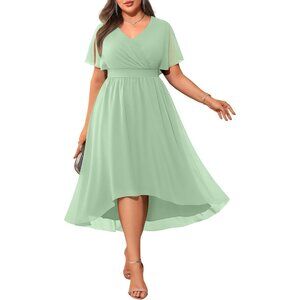 Plus Size Chiffon Dress Women High Low V-Neck Formal Evening Wedding